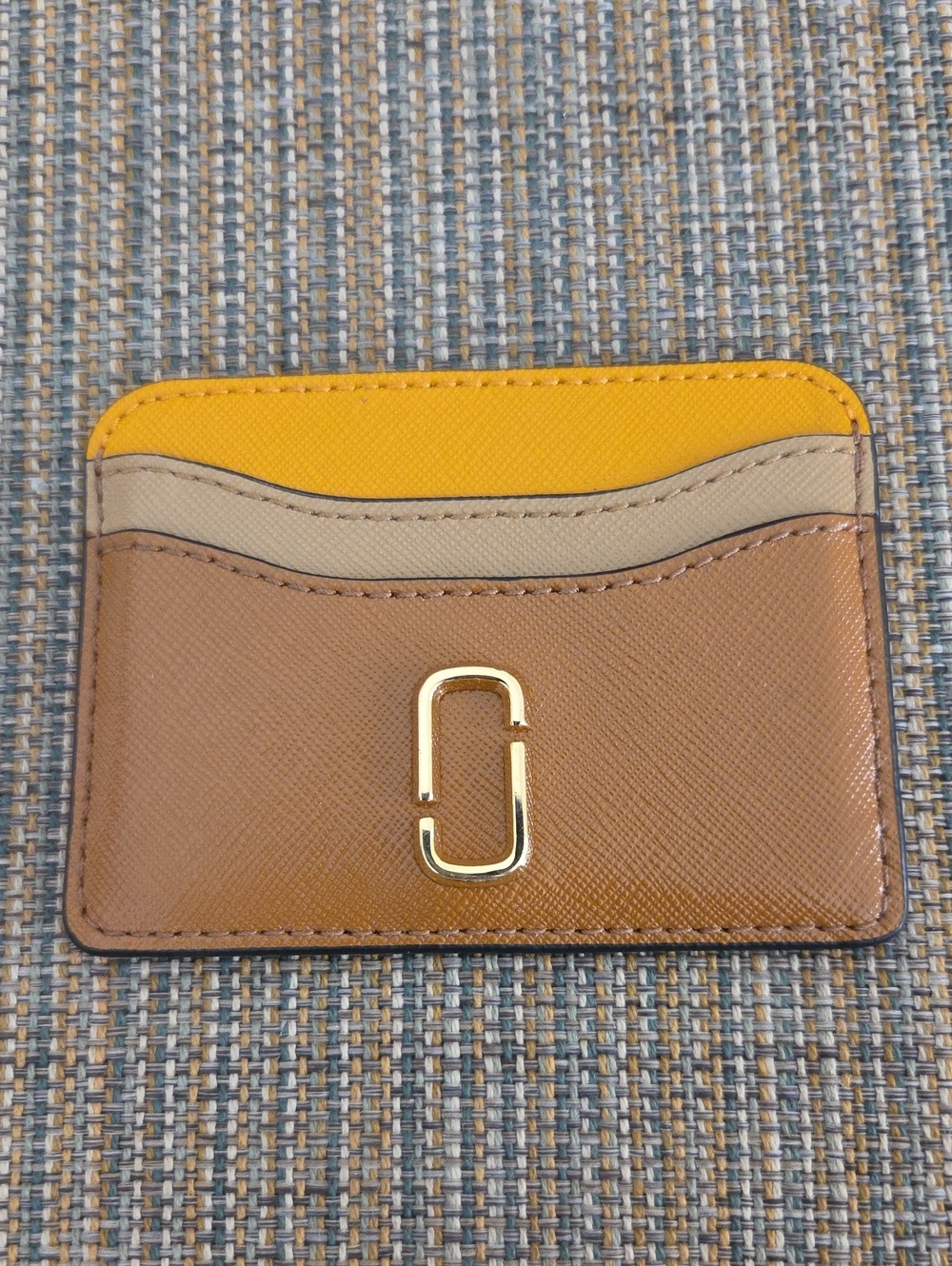 Marc Jacobs Style Leather Card Holder in Brown, Yellow & Cream